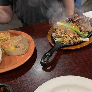 Fajitas: carnitas and steak