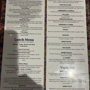 Regular menu with lunch options