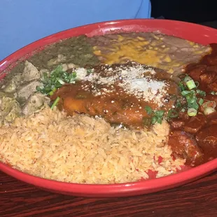 Chile Verde, Chile Colorado, Chile Relleno combo
