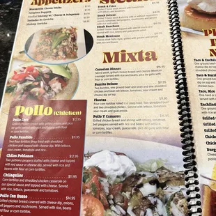 a menu for a mexican restaurant