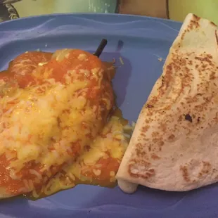 The chile relleno with cheese and the cheese quesadilla!