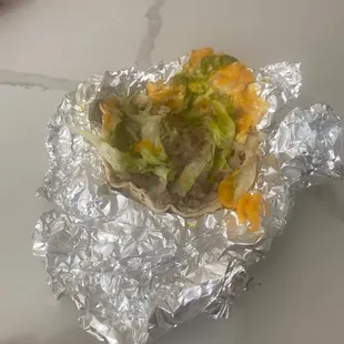 This is how I got my taco suave de carne asada.  No meat just frijoles and cheese.