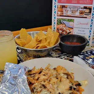 Aroz Con Pollo. Margarita. Tequila list. Chips