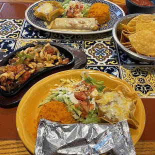 Chicken Chimichanga and Chicken Fajitas Lunch