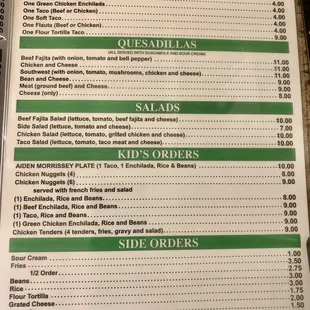New Menu, updated prices