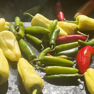 Roasting chiles for the salsas.