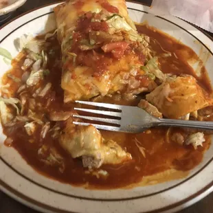 Tuesday lunch specials, green chili burrito enchilada style. Yum!!!