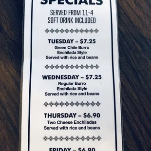 Lunch special    Includes drink 11 AM - 4 PM Specials $6.90 - $7.25