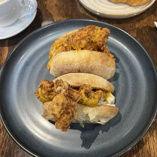 Chicken Tikka Masala sandwich. Fantastic fresh Ciabatta bread and non-greasy fried boneless chicken breast &amp; spicy aioli.