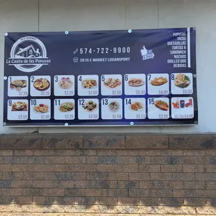 a menu on a wall