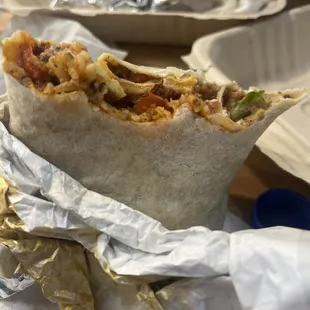 Steak Burrito, rice and beans