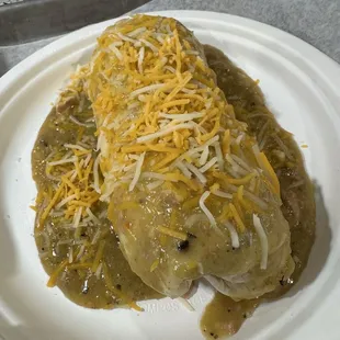 Breakfast burrito in green sauce
