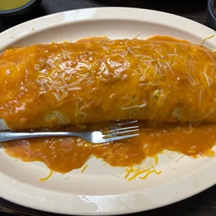 The fork is there for scale. The Sancho Burrito is HUGE!