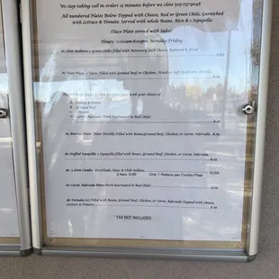 a menu for the restaurant