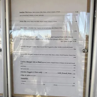 a menu for a restaurant
