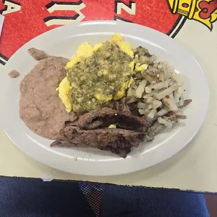 Beef fajita breakfast plate