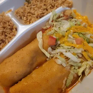 two enchillas and rice