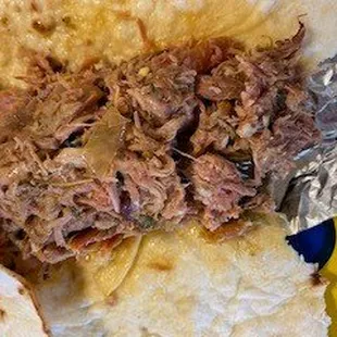 Chicharonne and bean burrito?