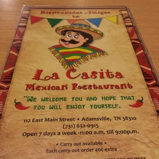 a menu for a mexican restaurant