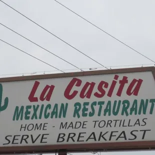 Highway 6 roadside view of La Casita sign.