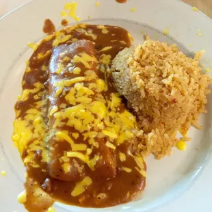 Cheese Enchilada...gravy was just right and the rice had no chunky vegetables in it. This is how it's supposed to be.
