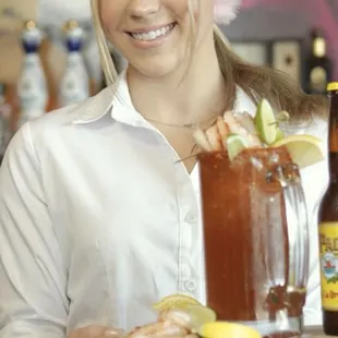 Michelada with fresh shrimp