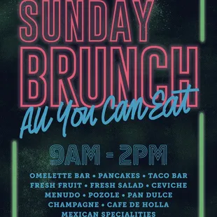All you can eat Sunday brunch buffet ... call and make reservations