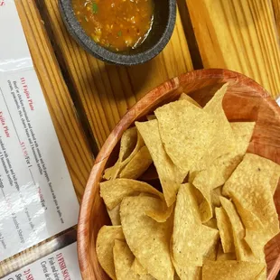 Warm salsa and fresh chips