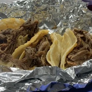 Barbacoa beef street tacos. Cilantro, onion, and salsa is on the side to add as you please.