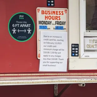 Hours and Credit Card minimum notice 02/24