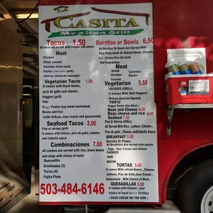 Menu as of April 2018