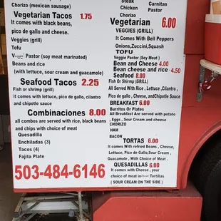 Updated Menu as of January 2018