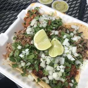 Carne asada, al pastor, chorizo, carnitas. $7