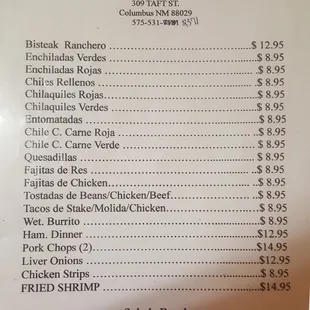 the price of the menu