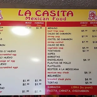 a menu for mexican food