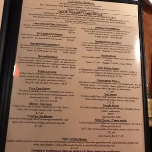 the menu for the restaurant