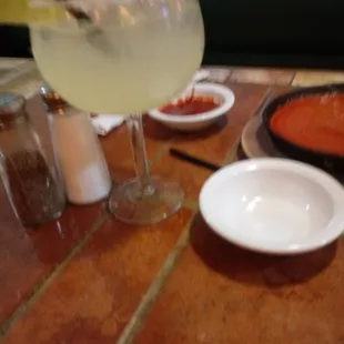 Margarita with Salsa and CCQ Queso.