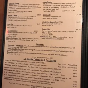 the menu for the restaurant