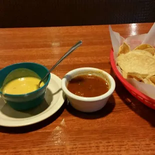 a bowl of salsa and a bowl of tortilla