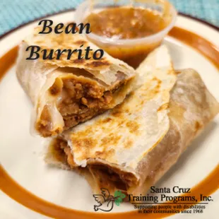 Breakfast burrito with our delicious beans, wrapped in a toasted flour tortilla