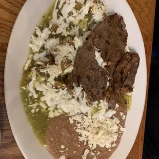 Chilaquiles verdes with cecina. On point!