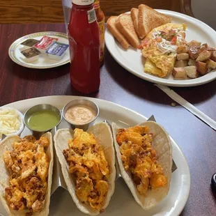 Chorizo breakfast Tacos and Mexican Omelette