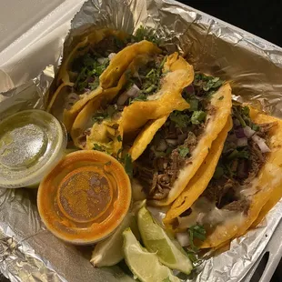 Birria tacos with cheese--very tender and flavorful