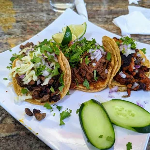 Steak, Barbacoa, &amp; Al Pastor Tacos