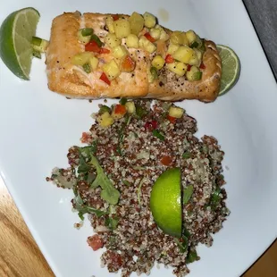 Salmon with quinoa salad.