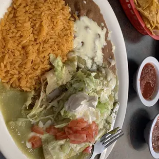 Enchilada verdes  The beans are amazing today