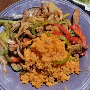 Beef fajitas and rice