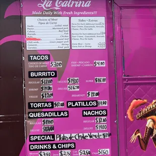 the menu for the restaurant