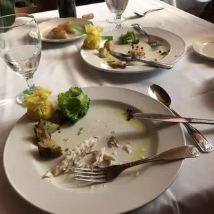 Entrees, swordfish and sea bass