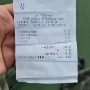 The check from last night.....